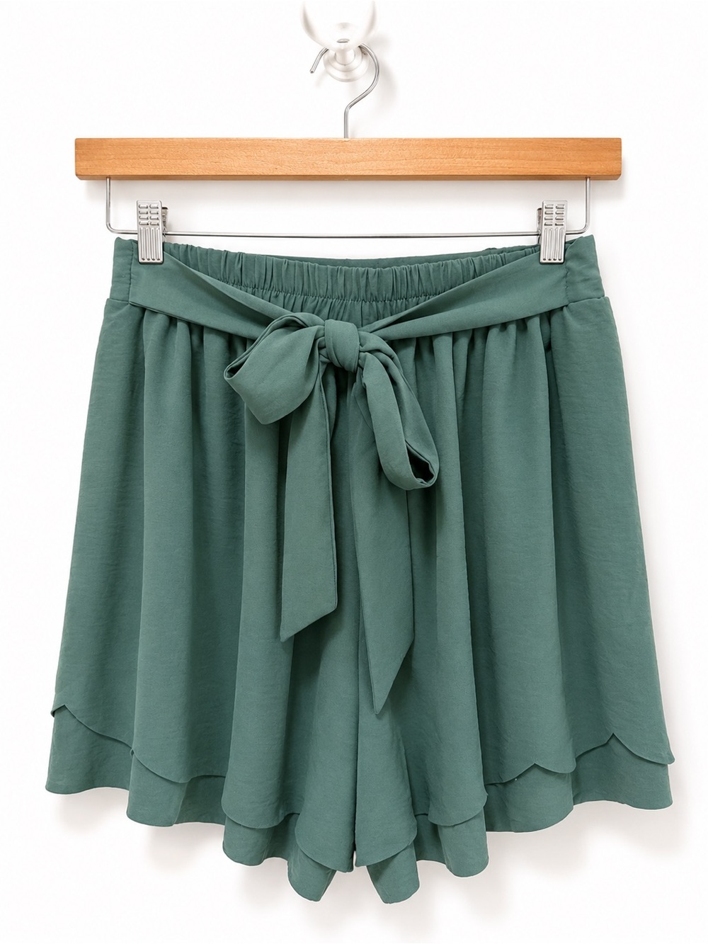 Sage Green High Waisted Tie Waist Shorts | Flowy Resort Vacation